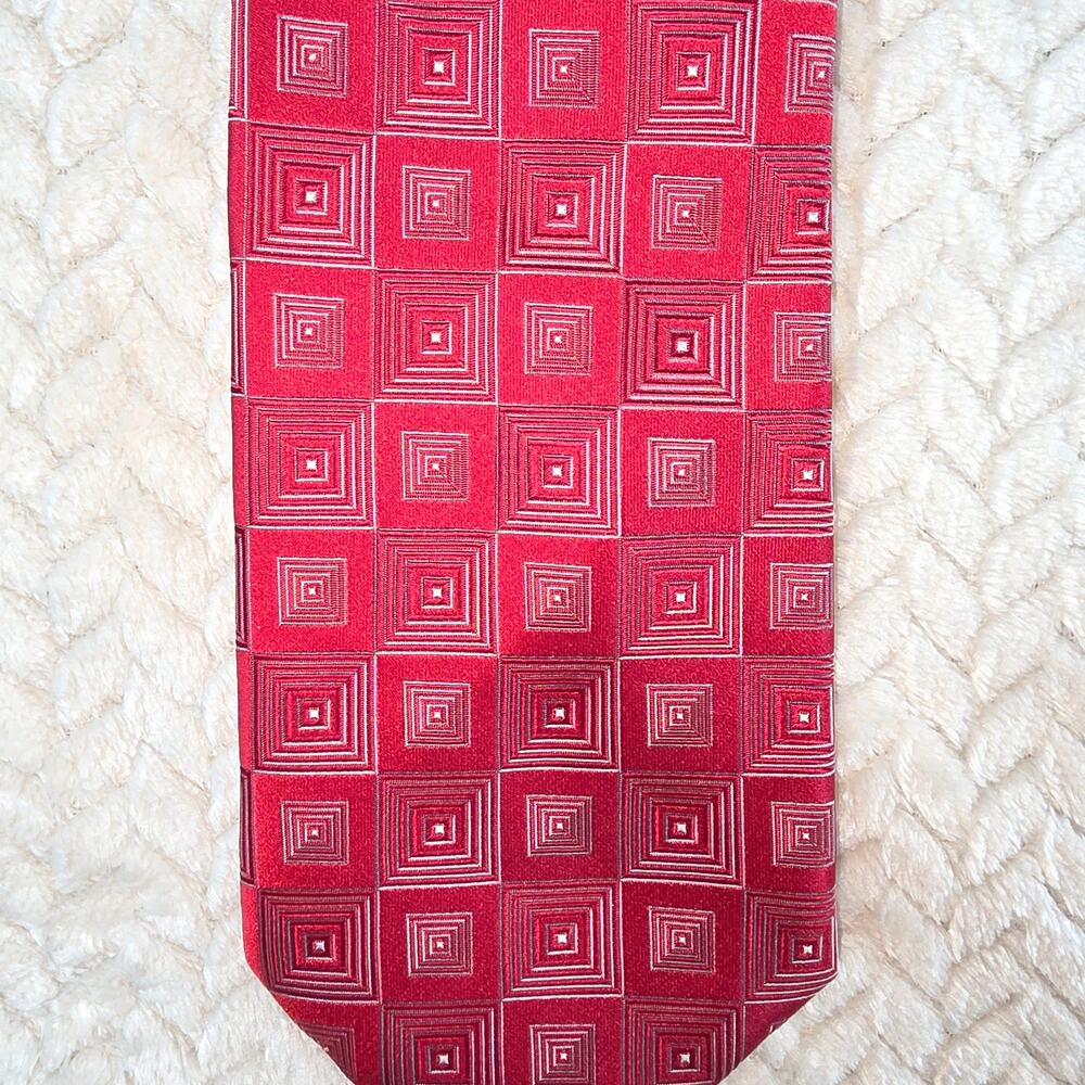 Donald J Trump Silk Tie Men Red Geometric Signature Retro Preppy Businesswear